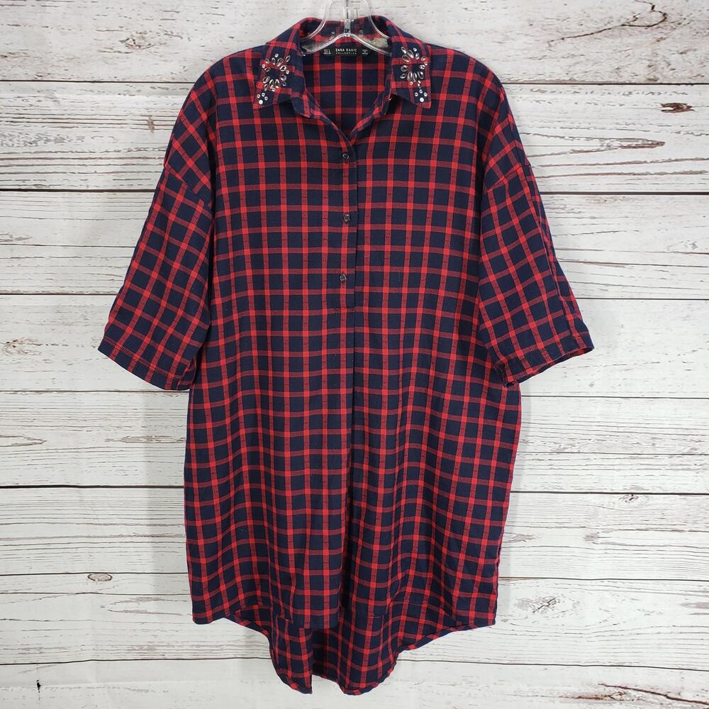 Zara Basic Collection Oversized Embellish Shirt Dress Size Small
